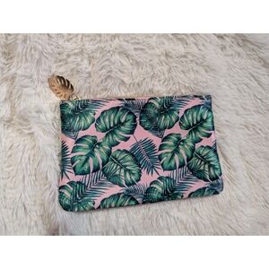 Ipsy August 2022 Pink Tropical Print Leaves Makeup Bag Pouch Zipper Closure